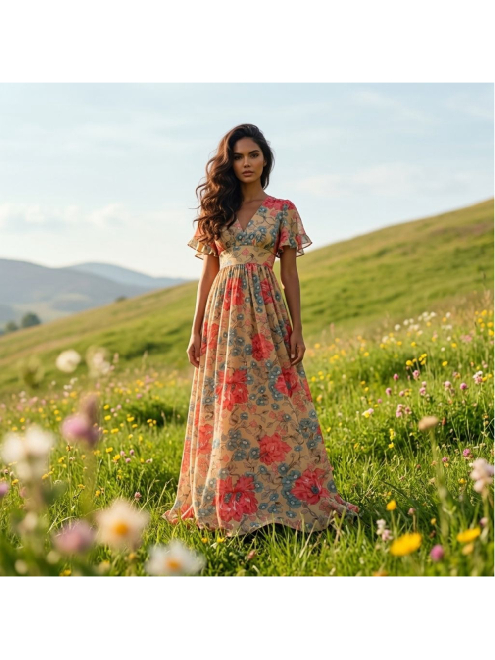 Rare Vintage 70's Boho Floral Maxi Dress XS SM Size 7 Beige Pink Retro Luxe